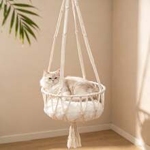 Hand-Woven Bohemian Style Hanging Cat Hammock, Includes Hanging Kit, Suitable For Indoor/Outdoor Home Decor, Ceiling Cat Room, Can Be Used For Playing, Sleeping, Climbing And Resting - one-size - View 4