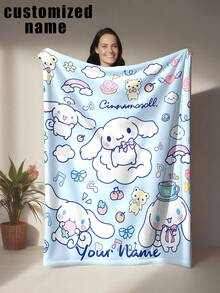SANRIO 雲端 Cinnamoroll 卡通客製化毯，可印上您的名字，適合送給朋友和女朋友的禮物，280GSM 超柔軟客製化熱壓毯 - 彩色 - 查看 17