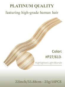 DNE HAIR 10片裝 100% 真人髮 無縫隱形黏貼式接髮 #P27/613 高光澤淺金色直髮 14-22英吋長度 絲滑順暢 健康厚髮尾 適合細髮女性日常使用與專業美髮沙龍使用 - SP27/613 - 查看 14