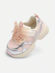 Balabala Kids Breathable Mesh Sneakers With Hook And Loop Closure Casual Walking Shoes For Girls - White Red - View 1