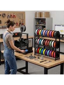 3-Tier 3D Filament Storage Rack - Heavy Duty 3d Printer Filament Rack For 30 Rolls, Metal Spool Shelf For PLA, ABS, TPU Filament Storage, Filament Holder For 3D Printing Workstation, Office, Workshop Father's Favorite Gift - View 3