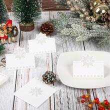 Tarjetas de mesa con copos de nieve navideños, tarjetas de lugar plegables estilo tienda, decoración para cena de invierno, boda, fiesta y reunión - Multicolor - Ver 3