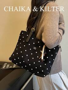 1 pièce Sac à épaule de mode en tissu suédé mat de couleur unie, sac à main vintage décontracté pour femmes avec bouton-pression et fermeture éclair, grand sac fourre-tout de grande capacité, convient pour les voyages, les achats, les rendez-vous, cadeau pour femmes, convient aux adolescentes, aux étudiantes, aux débutantes et aux employées de bureau, très adapté pour le bureau, le campus, le travail, les affaires, les trajets, l'extérieur, les voyages, les sorties (vendu avec pendentif) - Noir - Voir 6