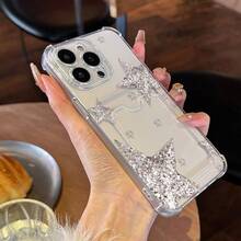 Transparent Card Slot Compatible With Apple Series Glitter Star Transparent Card Holder Phone Case, Four-Corner Anti-Drop Soft Shell, Can Insert Bank Card And ID Card, Luxury Style Girly Protective Cover - Clear - View 4