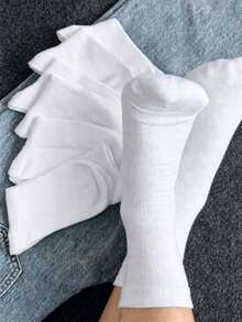 5/10 Pairs Unisex Solid White Comfortable Mid-Calf Socks, Suitable For Daily Wear, Outdoor Leisure, Sports Matching Loafers, Sneakers, All Season - White - View 5