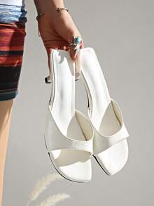 2026 Spring/Summer New Women Shoes, Mule Style Mid/Low Heel Sandals,Kitten Heels - Beige - View 8
