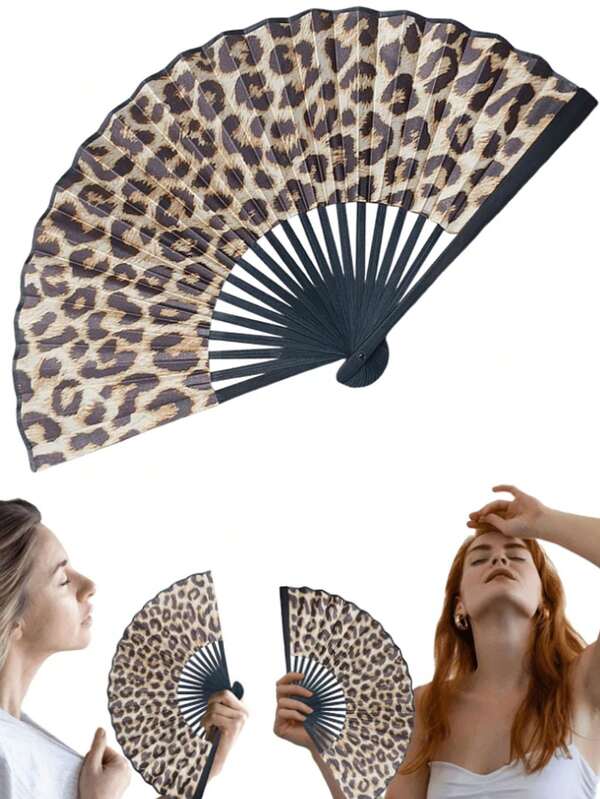 Elegant Leopard Print Folding Fan With Black Frame For Clack Rave Handheld Fan For Disco Party Beach Dancing Lightweight Portable Rave Handheld Fan For All Occasions And Celebrations For All People Household Items Best Birthday Gift
