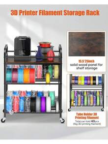 3D Printer Filament Storage Rack - Rolling Filament Spool Holders - Heavy Duty Metal Shelf - Organized For 3D Printing Studio, Office Workshop Father's Favorite Gift - View 5