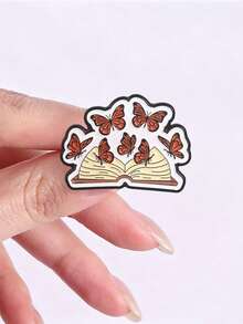 4Pcs Floral Book Lover Enamel Pin, Beautiful Flower Butterfly Book Badge, Fashion Accessory For Clothes And Bags, Gift For Bookworm And Reading Lovers - Multicolor - View 7