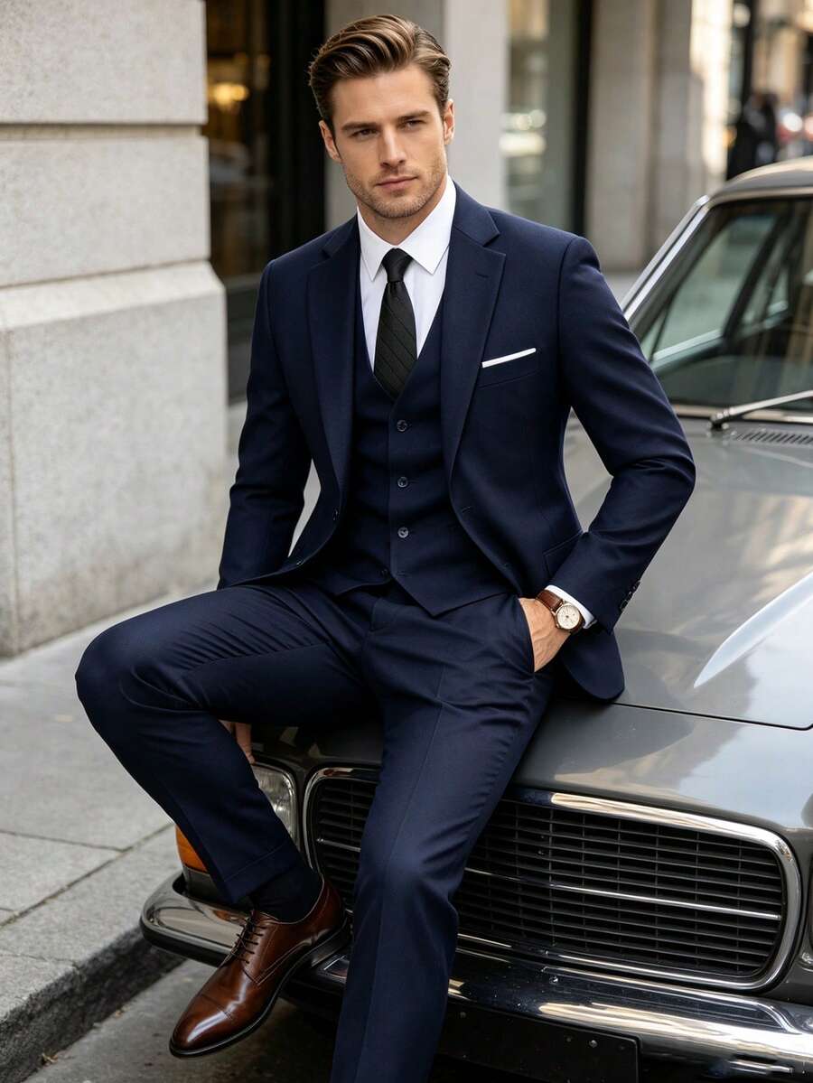 WindsorQuad Men's Suits Gentleman Simple Slim Fit Single Breasted Business 3 Pieces Suit For Men Blazer Vest Pants Set Wedding Party Prom Old Money Style