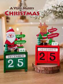 1pc Santa Claus Christmas Tree Wooden Calendar Desktop Decor Ornament, Birthday Gift, Graduation Gift - / - View 2
