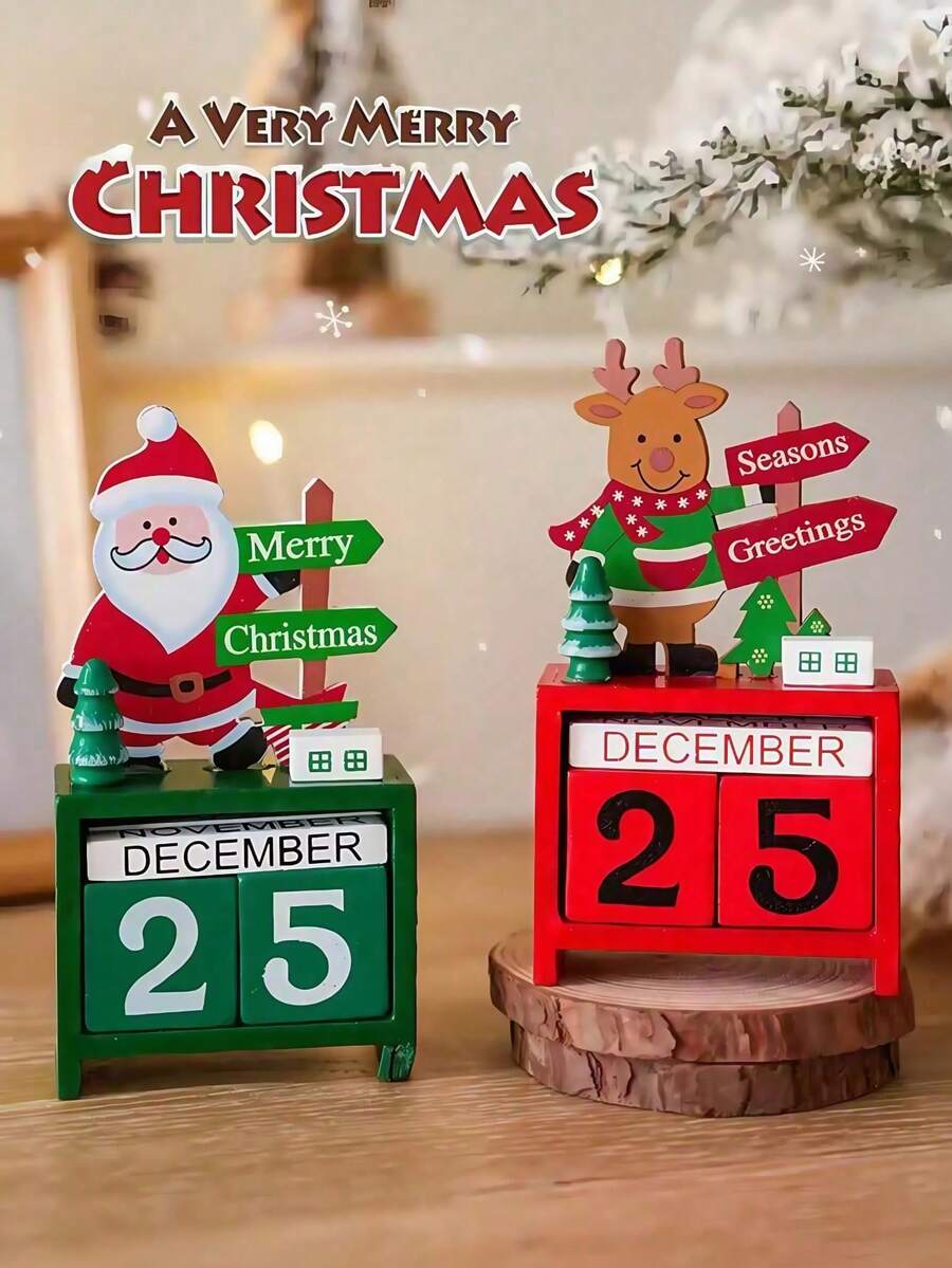 1pc Santa Claus Christmas Tree Wooden Calendar Desktop Decor Ornament, Birthday Gift, Graduation Gift