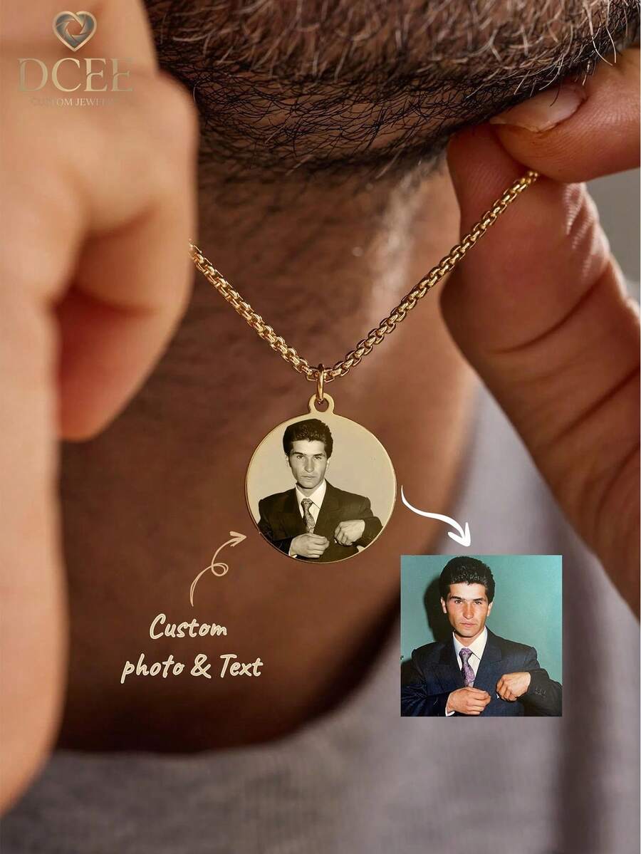 1PC Vintage Photo Engraved Round Pendant Necklace | Customizable With Any Portrait/Pet Photo, Multiple Chain Styles For Versatile Matching, Luxurious Yet Versatile. Premium Titanium Steel Material, Fade-Resistant And Hypoallergenic, Comfortable For Daily Wear. Minimalist Round Pendant Design Fits Various Outfits, Perfect As A Couple Gift, Family Keepsake, Or Pet Memorial, Carrying Your Exclusive Memories And Warm Reminders Every Time You Wear It. - 25mm Photo Necklace - View 1