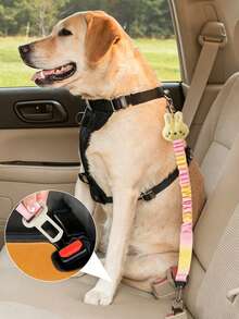2pcs Elastic Pet Car Safety Belt, Macaron Gradient Color Safety Leash, Decorated With Cute Rabbit And Bowknot, Shock-Absorbing Design, Suitable For Cat And Dog Travel, Pet Safety Leash - Multicolor - View 9