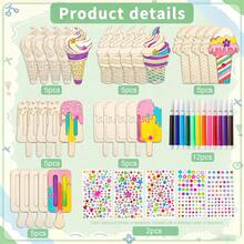 甜蜜夏日兒童DIY手工套裝 (3歲以上) - 包含12/24/30件未拋光木製裝飾品、兒童繪畫套裝、彩色筆、寶石貼紙 - 創意繪畫活動，適合生日派對禮物、睡衣派對和學校藝術項目 - 杏色 - 查看 11