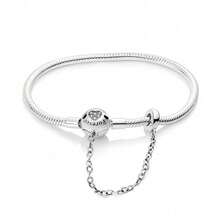 1pc S925 Sterling Silver Snake Chain DIY Base Bracelet, Multiple Rhinestone Heart & Cylinder Lock Clasp Options With Safety Chain, Minimalist Versatile Design, Compatible With Various Beads & Charms, Gift Box Included, Handmade DIY Jewelry Base, Gentle Holiday Gift Accessory - Silver - View 14