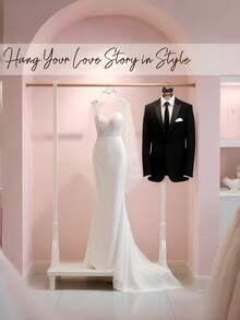 個性化防滑婚禮衣架套組，個性化新娘與新郎木製衣架套組，木製新娘衣架套組，包含帶蝴蝶結裝飾的木製婚紗衣架，防滑桿設計配肩部切口，有效固定婚紗、西裝與配件，防止滑落，適合新娘與新郎婚紗懸掛，專為西裝搭配設計，婚禮、婚禮派對與送禮的完美選擇 - 彩色 - 查看 6