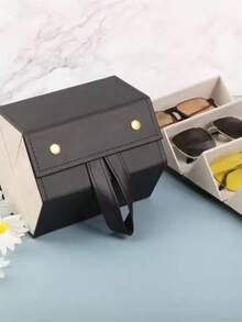 Kotak Penyimpanan Kacamata Kulit PU Multi-Slot 3/4/5/6 Slot Organizer Kacamata Formal Bisnis Unisex Kotak Pelindung Kacamata Portabel 1 buah - Hitam - View 3