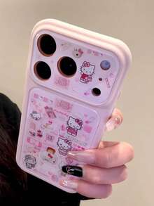 SANRIO 壓克力粉色手機殼，適用於 iPhone 17 Pro Max、12/16 Pro、15、14、13 Pro、17 Air，大視窗、全包覆，可愛粉色格紋貓咪設計，防震保護殼 - 粉色 - 查看 4