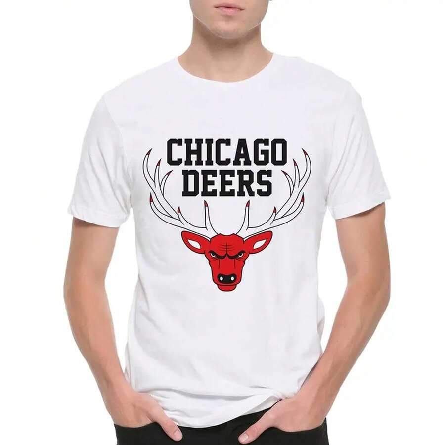 Camiseta Divertida de los Chicago Deers, Tallas para Hombre y Mujer - Blanco - Ver 1