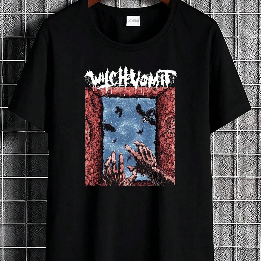 T-Shirt Witch Vomit Poisoned Blood Remake | T-Shirt Death-Metal-Band TE5647, lässiger Rundhalsausschnitt, nicht dehnbarer Stoff, kurze Ärmel, für alle Jahreszeiten, bequem, weich und elegant, Kleidung - Schwarz - Übersicht 1