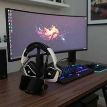 Suporte Gamer Headset e Celular 2 em 1 Organizador Mesa Setup Gaming Stand Fone Smartphone Preto - Visão 4