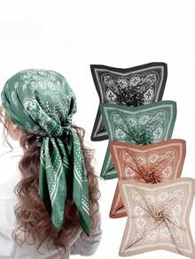 4pcs Retro Bohemian Paisley Printed 70*70cm Square Scarf Women's Fashion Versatile Headscarf Headband Neckerchief Hijab Casual Decorative Shawl - Multicolor - View 1