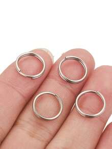 100-Piece Set Of Stainless Steel Round Double-Layer Keyring Charms, DIY Keychain Making Supplies - Keychain - View 3