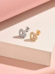 1pc/2pcs Exquisite Hollow Heart-Shaped CZ Pave Flat Back Piercing Studs, 316L Hypoallergenic Stainless Steel Internal Thread Body Piercing Jewelry, Shiny Stackable Ear Cartilage/Helix/Lip Body Jewelry - Heart-shaped - View 12