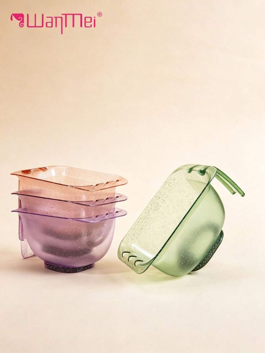 Transparent Hair Dye Bowl With Handle, Non-Slip Base, Suitable For Salon Or Home Hair Styling DIY Use, Hair Color, Bleaching And Styling Tools, Professional Hair Styling Tools, Hair Dye Tray, Hairdressing Tools, Hair Accessories, Specifically Designed For Hair Dyeing, Essential For Hair Dyeing - Multicolor - View 1
