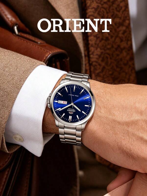 Orient Men's Automatic Mechanical Watch RA-AA0C02L19B, Stainless Steel Case & Band, Blue Dial, Mineral Crystal, Luminous Hands, Date Display, Casual Business
