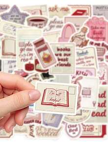 50PCS,Bookish Mobile Phone Stickers,PVC Material,Creative And Aesthetic Design Sticker,Suitable For Mobile Phone Cases, Tablets, Laptops, Suitcases, Cars, Notebooks, Helmet, Guitar, Skateboard, Storage Box, Handwritten Diaries, - Bookish Series - View 8