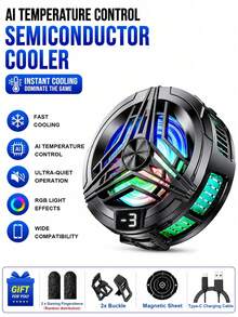 RGB Magnetic Phone Cooler For Gaming, Semiconductor Cooling Fan With LED Display, 9-Speed Adjustable Silent Mobile Phone Radiator For IOS & Android - Red and White - View 10