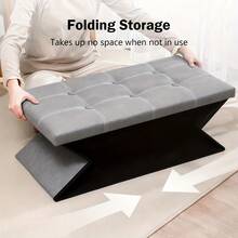 Senmeo 1pc, Rectangular Soft‑Seat Storage Ottoman, Sturdy & Foldable, Hidden Storage Compartment, Easy To Tuck Away, Ideal For Small Apartments And Frequent Movers, Gray. - Gray 110*38*38 - View 10