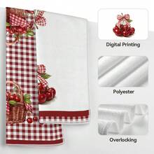 2件組紅色格紋蝴蝶結櫻桃圖案超細纖維廚房抹布，40*60cm/15.7*23.6in，單面印花，適用於餐廳廚房浴室裝飾的洗碗布，節日禮物 - 彩色 - 查看 4