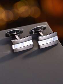 1 Pair Men's Fashion Geometric Copper Cufflinks, Elegant Shirt Accessory For Wedding, Business And Banquet - Black - View 1