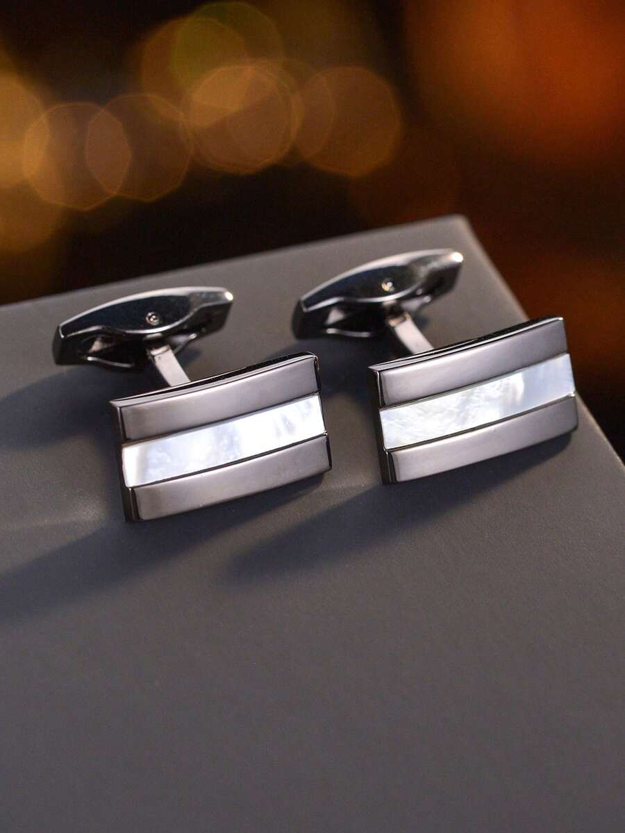 1 Pair Men's Fashion Geometric Copper Cufflinks, Elegant Shirt Accessory For Wedding, Business And Banquet - Black - View 1
