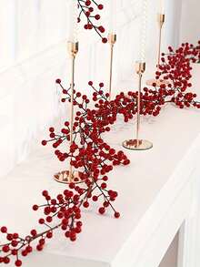 1pc Artificial Cranberry Vine - Plastic Red Holly Hanging Decoration, Multi-Purpose Faux Berry Garland, Suitable For Home, Wedding, Christmas - Perfect For Dining Table, New Year Celebration, Engagement Party Decoration, No Power Required, Home Decor, Christmas Decor, Room Decor - Multicolor - View 2