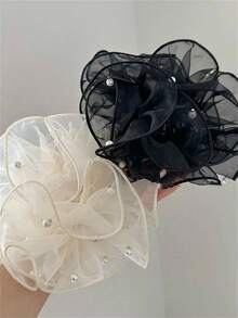 2pcs/1pc Women's Spring/Summer French Vintage Organza Pearl Scrunchie Hair Tie Fashion High-End Hair Accessory Suitable For Daily Use - Multicolor - View 7