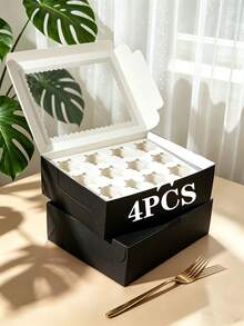8/4/3pcs/1PC Cupcake Boxes 12-Cavity Cupcake Holder Large Cake Box Suitable For Birthday Wedding Valentine's Day Gift Packaging Box Cake Box - Black - View 17