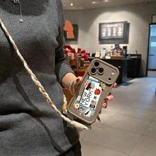 Set 2 Buah Baru: Casing Ponsel Anti Jatuh Bambu Cokelat Berkualitas Tinggi dengan Motif Tiket Maskapai New York Minimalis + Tali Panjang Kepang Buatan Tangan, Pelindung Sederhana Tahan Guncangan Tahan Lama Perlindungan Penuh untuk Seri 7-17 Pro Max - Coklat - View 5