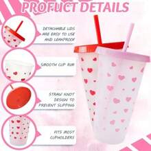 1pc/5pcs, Large Capacity 24oz/720ml Heart Pattern Plastic Cups, Summer Coffee Cups, Juice Cups, Suitable For Parties, Weddings, Events And Holidays, Ideal Gift For Family And Friends - Red - View 7