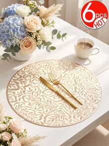 Tkvega • Home 12入金色葉片餐墊，PVC材質3D壓紋圓形奢華風隔熱墊，精美花瓶墊 38cm，可水洗易清潔可擦拭，防滑耐熱，適合房間裝飾、居家餐桌裝飾與家居佈置，適合節日、派對、生日、婚禮及晚餐聚會 - 彩色 - 查看 15