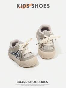 1 Pair Infant Toddler Plaid Star Hook & Loop Low-Top Flat Retro Sneakers For Daily Wear And Outings [Select By Actual Cm Inner Length] - Khaki - View 4