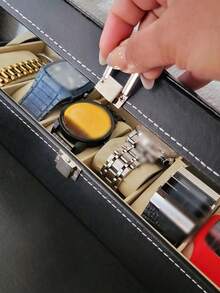 6-Slot Lockable Transparent Glass Top Watch Storage Box, Large Capacity Unisex Black PU Leather Jewelry Watch Display Organizer - Multicolor - View 6