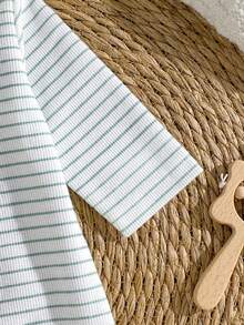 Spring/Autumn New Green & White Striped Baby Jumpsuit, Cute Peter Pan Collar Design With Fresh Color Palette, Front Button Closure For Easy Dressing, Soft & Breathable Fabric, Skin-Friendly & Comfortable, Versatile Jumpsuit For Daily Wear, Home & Outings - Mint Green - View 5