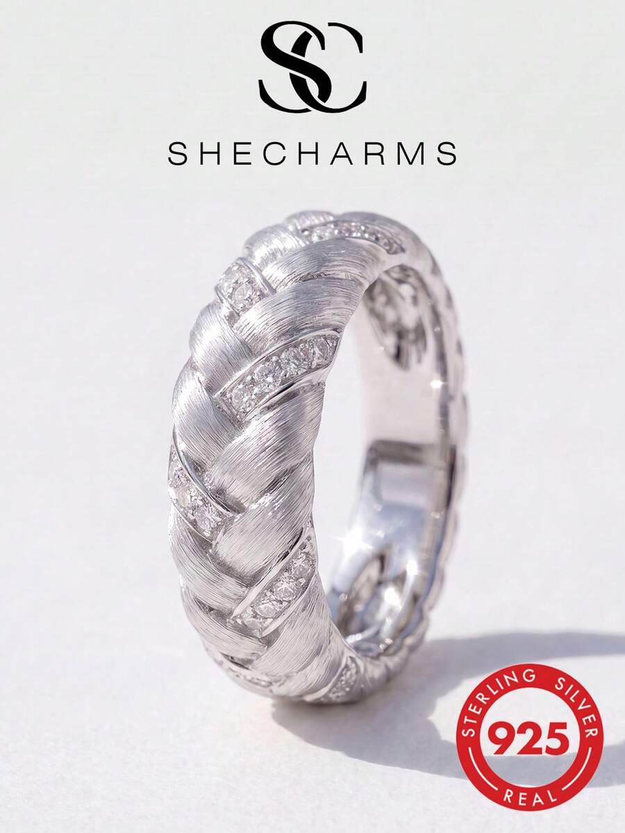 1 buah Cincin Anyaman Sikat Prancis Perak Sterling S925, Cincin Abadi, Hadiah Perhiasan Modis dan Indah untuk Wanita