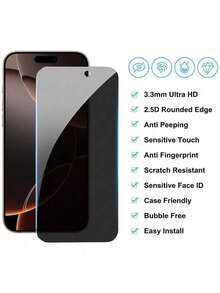 Yezodawee 4pcs Tempered Glass Privacy Screen Protector, Compatible With IPhone 17 Pro Max/17 Pro/17/Air/16 Pro Max/16/16 Pro/16 Plus/14 Pro Max, 9H+ Scratch Resistant, Touch Sensitive, Compatible With Phone Cases, Includes Cleaning Kit, Premium 9H+ - 4Pcs - View 6