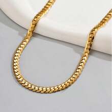 Fashion Hip Hop Stainless Steel Gold Snake Bone Blade Flat Chain Necklace, Non-Fading For Men - Gold - View 4