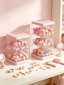 1pc Hair Accessory Storage Box, Desktop Organizer, Suitable For Room Decor, Bedroom Decor, Nursery Decor, Diaper Storage Basket, Bathroom Storage - Multicolor - View 6